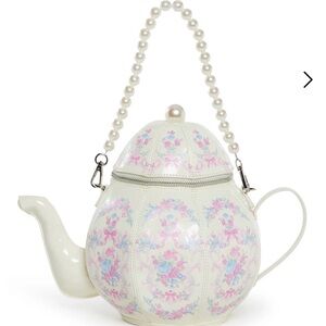Dolls Kill Pearl-Handle Floral Teapot Crossbody clutch - Cream Pink